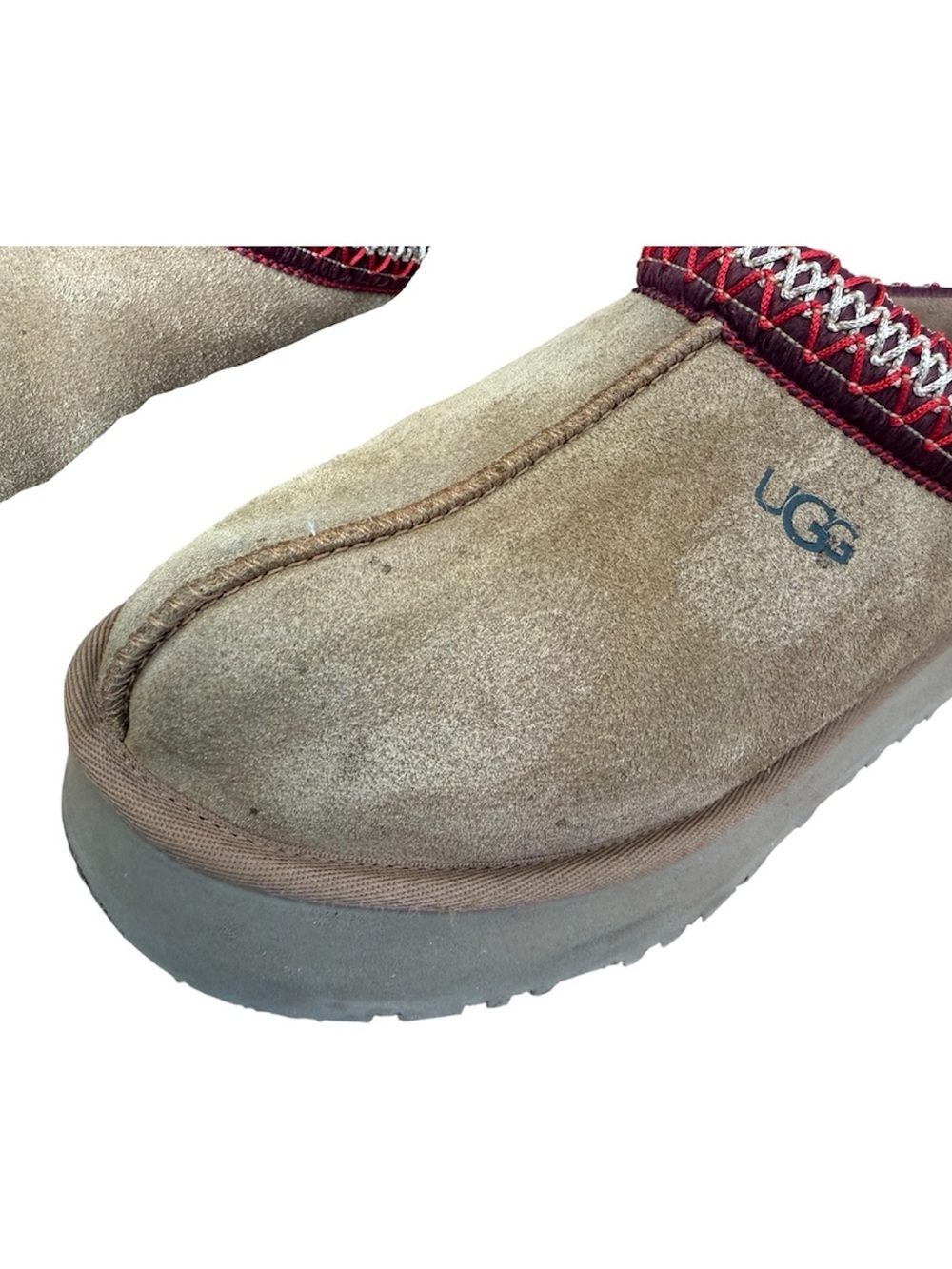 UGG Tazz II Chestnut Suede Slip-On platform Clogs with Red Trim. Women’s size 8 - Picture 12 of 12
